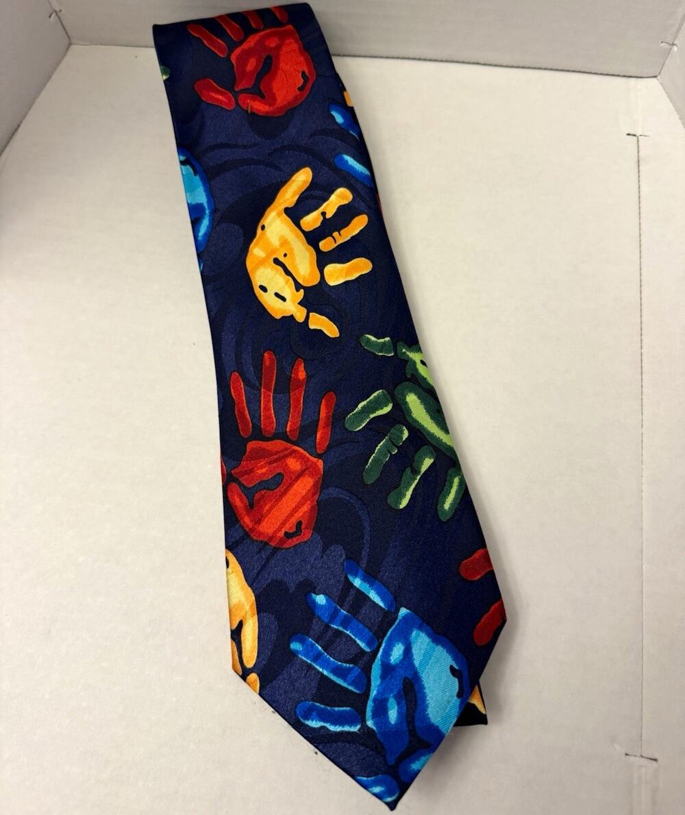 Steven Harris Men's Blue Multicolor Abstract Art Woven Polyester Handmade Tie